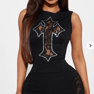 Black Sleeveless Top with Cross Design